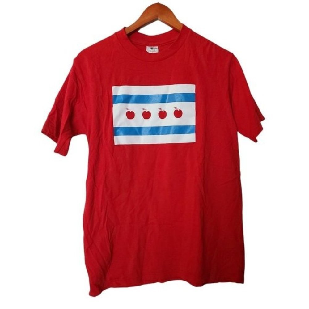 Union Line Flag T-Shirt Tee Red M Medium Made In USA‎ Apple 100% Cotton
